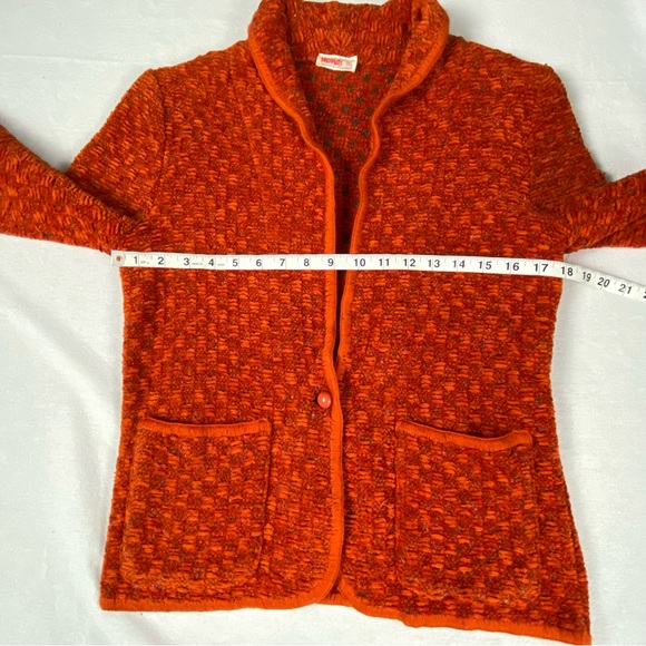 Vintage Mondi Rust Orange Textured Plush Cardigan Shawl Collar Size 36 - Picture 8 of 13